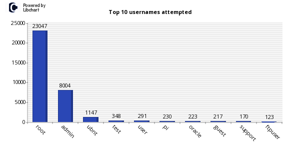 Top 10 usernames do estudo Kippo